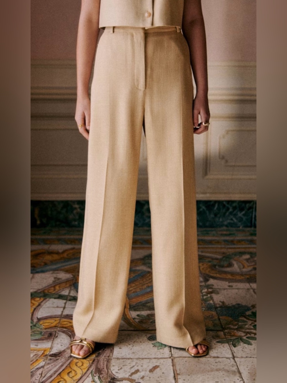 Sezane Giovanni Wide-Leg Cream Trousers 38